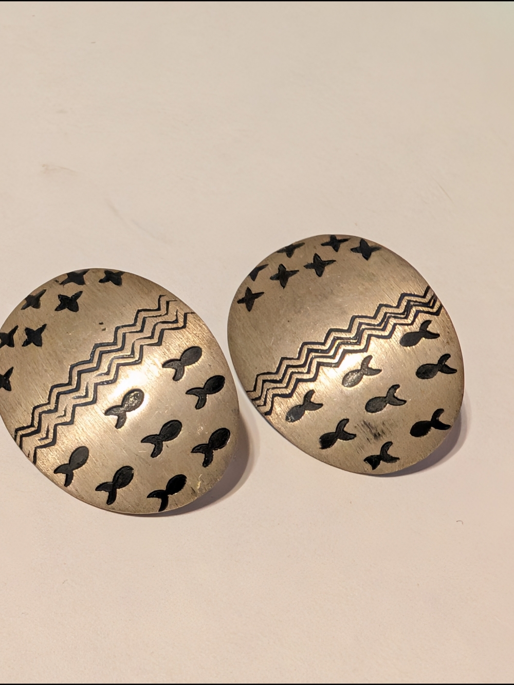 México 925 Silver Oval Tribal Engraved  Earrings